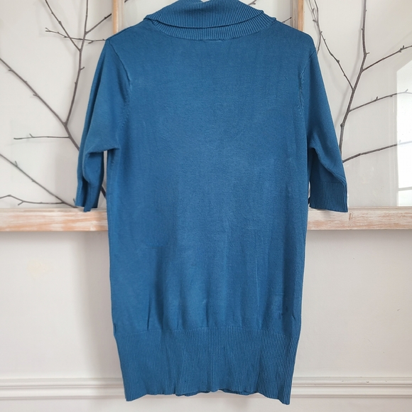 Teal Blue Knit Tunic Sweater - Buckle Detail - Size Large - Picture 6 of 7